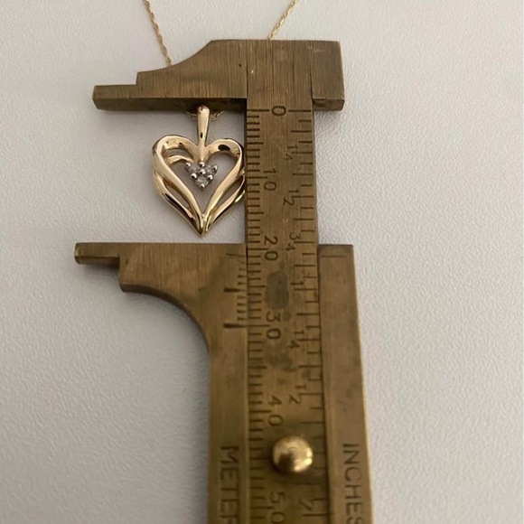 10k yellow Gold Double Heart Diamond Pendant And 10k Gold fine Necklace - Picture 3 of 6